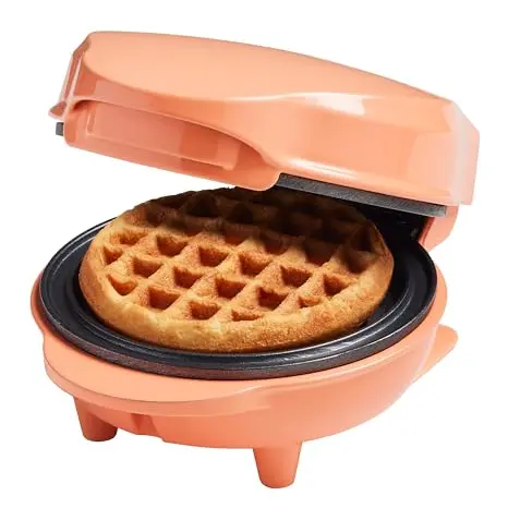 Bestron Mini-Waffeleisen für klassische 10cm Waffeln, ideal für Geburtstagsfeiern, Ostern oder Weihnachten, Farbe: Orange