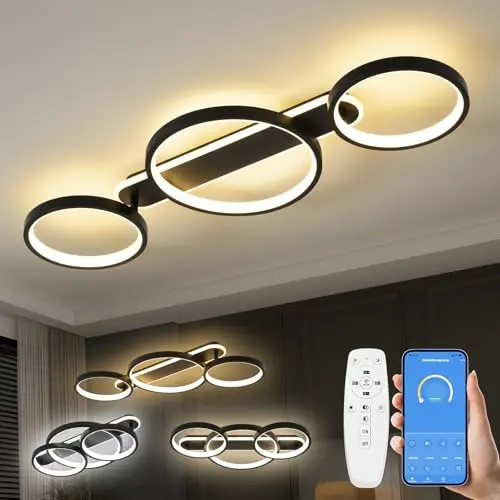 Dimmbare LED Deckenlampe mit Fernbedienung - 3-flammige Ringform, 36W, 3000-6500K, 78cm - Schwarz