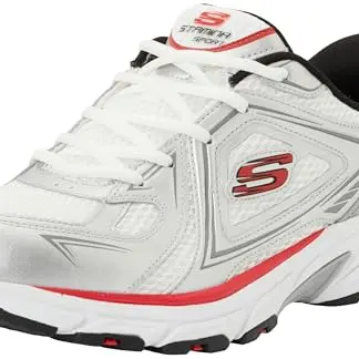 Skechers Herren Stamina Sport Kordel-Sneaker, Weiß, Leder/Netz/Rot, Größe 42.5 EU