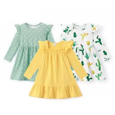 PATPAT Mädchen-Langarmkleid - Prinzessin A-Linie, Blumenmuster, perfekt für Schule, Geburtstage, Partys und Feiertage, Gelb, Gr. 90-98