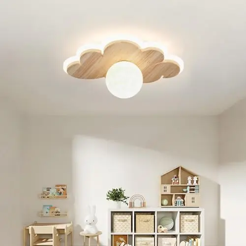 Kuwork LED Deckenleuchte für Schlafzimmer und Kinderzimmer, 16W Wolkenlampe mit Holzdesign, 26CM
