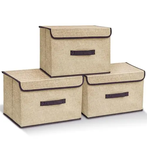 CALIYO Aufbewahrungsbox mit Deckel aus Stoff, Faltbox für einfache Kleidung Aufbewahrung