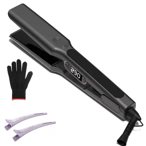 Bestauty Glätteisen mit Keramikplatten, 15 Temperatureinstellungen (80-230℃), für langes und dickes Haar, schwarz – Geschenkidee für Damen