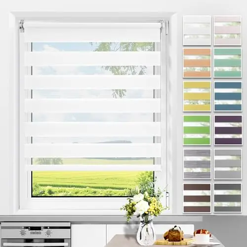 Doppelrollo Klemmfix oder mit Bohren, lichtdurchlässiger Sichtschutz, für Fenster und Türen, Weiß, 45 x 150 cm