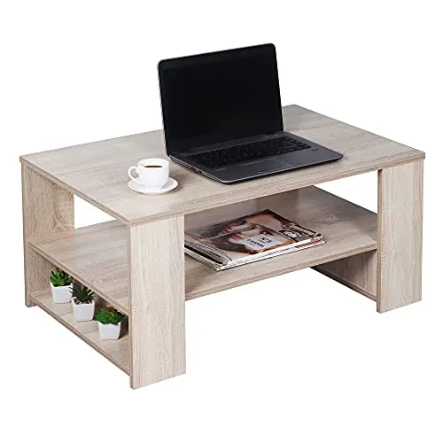 RICOO Couchtisch mit Stauraum 72 x 50 cm, Wohnzimmertisch in Eiche Sonoma – Klein und modern