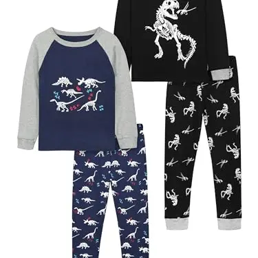 Ruisita 2-teiliges Kinder Langarmhemd und Hose mit Dinosaurier- und Traktormotiv