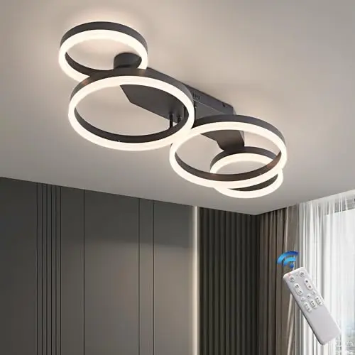 Dimmbare LED-Deckenlampe Schwarz, 80cm, 48W, 4800lm, mit Fernbedienung, Farbtemperatur 3000-6000K, Helligkeit 10-100%, Nachtlichtfunktion