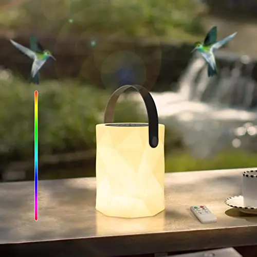 FUYO Solar Outdoor Tischlampe 2in1 Kabellos Dimmbar RGB Farben Tragbare Akku Lampe IP44 wasserfest für Garten und Terrasse