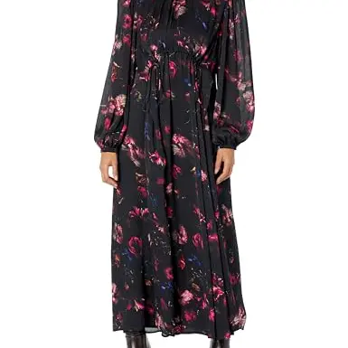 The Drop Maxikleid für Damen, Stehkragen, Schwarzes Blumenmuster, von @karenbritchick