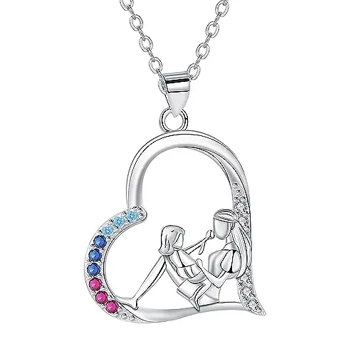 Arrebol Mutter-Tochter Kette aus Sterling Silber 925 mit Herz Anhänger - Verstellbar 45 cm + 5 cm - Perfektes Geschenk für Frauen