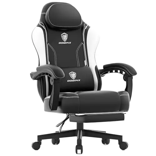 Dowinx Gaming Stuhl mit Massagefunktion und Lendenstütze, Ergonomischer Sessel, bis 150 kg, Weiß