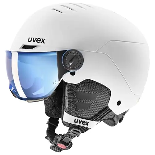 uvex Rocket jr Skihelm für Kinder - Belüftet und beschlagfreies Visier - Weiß/Schwarz - 51-55 cm