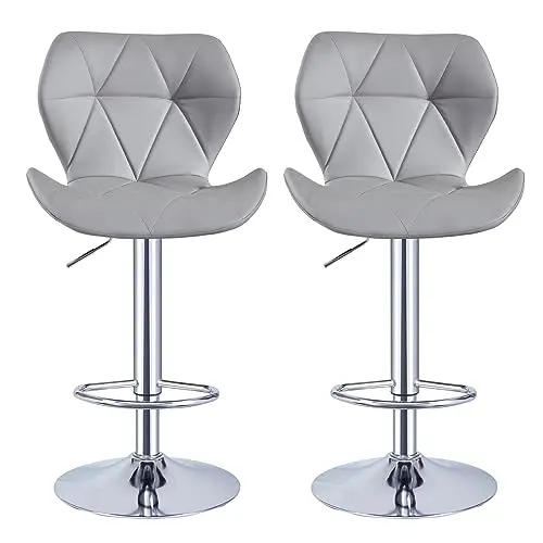 Panana Barhocker 2er Set mit Rückenlehne, höhenverstellbar und drehbar, Kunstleder, Grau