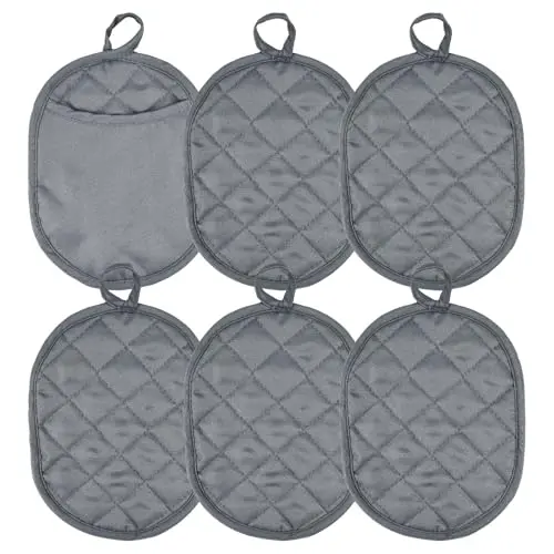 KYYGKY 6-teiliges Topflappen-Set mit Tasche – Hitzebeständige Ofenhandschuhe in Grau
