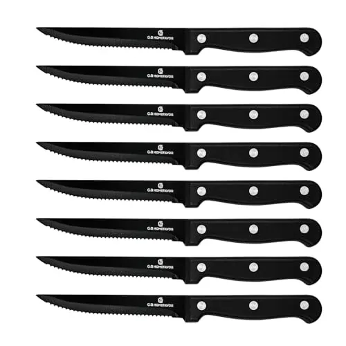 G.a HOMEFAVOR 8-teiliges Küchenmesser Set - Scharfe Steakmesser in Schwarz
