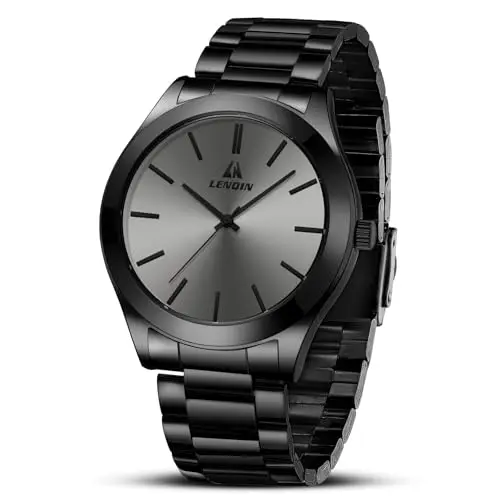 LENQIN Herren Armbanduhr Edelstahl, 30m wasserdicht, Analog Quarz, Mode Business Uhr für Männer