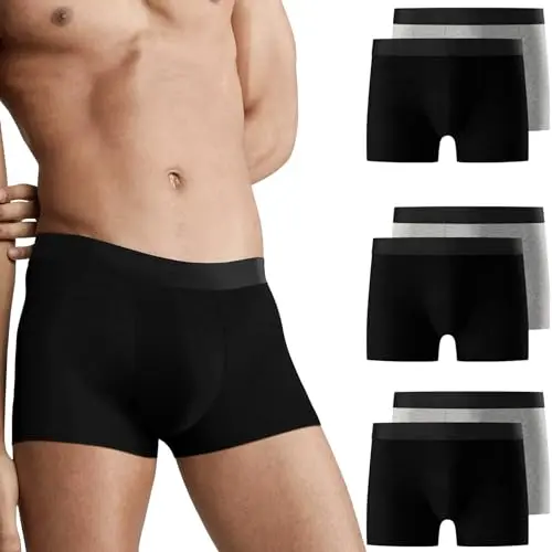 Falechay Boxer Shorts Herren Unterwäsche 6er Pack aus Baumwolle, bequem & ohne Kratzetikett, Schwarz-Grau, Größe S