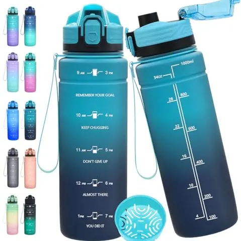 Expansea Trinkflasche 1L/500ml/700ml/1500ml BPA-freie Tritan Sportflasche auslaufsicher mit Zeitmarkierung für Fitness, Fahrrad, Outdoor, Yoga, Gym, Schule
