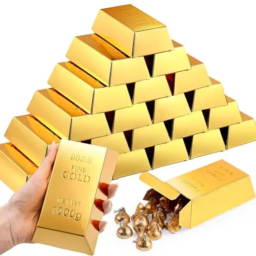 20 Stück Goldbarren Süßigkeiten Boxen mit gedruckten Schriftarten, Geschenkbox für Hochzeit, Party, Geburtstag, Weihnachten, Baby Shower & DIY, Goldtaler Schokolade