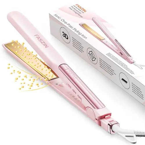 Faszin 2 in 1 Glätteisen für Locken und glattes Haar, schnell aufheizend, mit LCD-Display, rosa