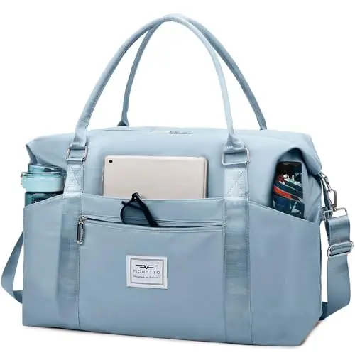 FIORETTO Damen Reisetasche Sport Weekender Wasserdicht Duffle Bag Blau