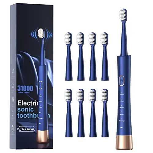 Sonicare wasserdichte elektrische Zahnbürste, 5 Modi, 2 Stunden Schnellladung, inklusive 8 Bürstenköpfe, für Reisen und Zuhause, Blau