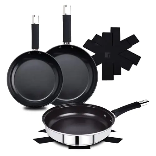 BERGNER Baster – 6-teiliges Edelstahl Bratpfannen-Set 20 + 24 + 28 cm mit Silikongriffen und Antihaftbeschichtung