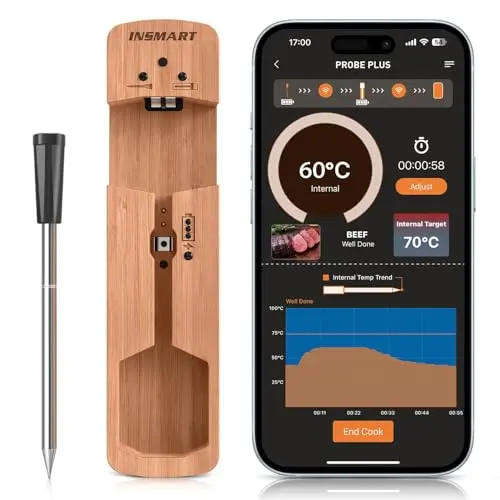 INSMART Kabelloses Fleischthermometer mit Bluetooth, IPX7 Wasserdicht, für Grill & Backofen