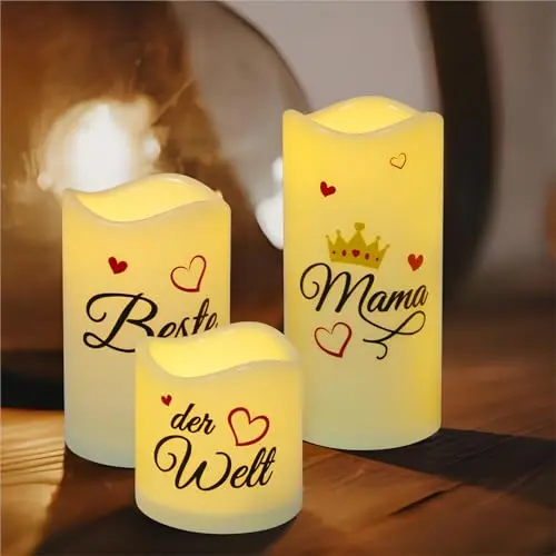 APODESS 3er LED Kerze - Die beste Mama der Welt Geschenk für Geburtstag und Muttertag