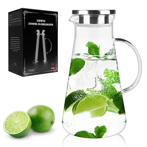 LIBWYS 2200ml Glaskaraffe mit Deckel - Für Wasser, Saft, Tee und Milch