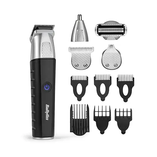 BaByliss 11-in-1 Multi-Trimmer – Kabelloses Grooming-Kit für Männer, Schwarz/Grau
