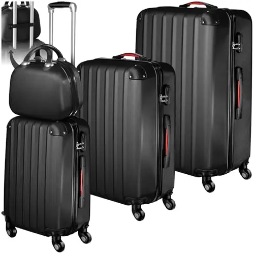 tectake 4-teiliges Reisekoffer-Set mit abnehmbaren Rollen - große und stapelbare Hartschalenkoffer