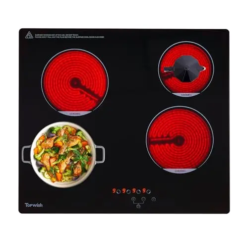 Topwish 60 cm Glaskeramikkochfeld mit 4 Kochfeldern, Timer und Kindersicherung