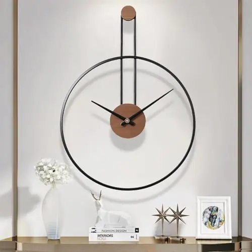 GANDDOBE Große Wanduhr für Wohnzimmer, Metall mit Walnuss Zifferblatt, Leise & Leicht, Ideal für Schlafzimmer und Büro (Schwarz)