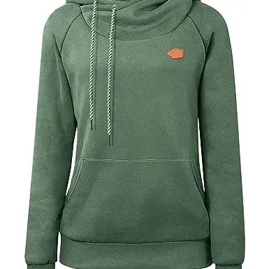 Cassiecy Damen Hoodie - Langer Pullover mit Stehkragen und Kapuze (Grün, M)