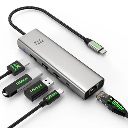 Minthouz 6-in-1 USB-C-Hub für Dell, HP, Lenovo – HDMI, 100W PD, 2.5G Ethernet, 2 USB-A, USB-C für Windows und Mac