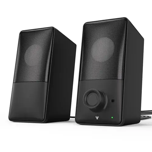 kstime Bluetooth PC Lautsprecher, 14W RMS, Bassreflex, 15° Neigung, USB & AUX, Mikrofon, Kopfhörer, für PC, Laptop, Smartphone