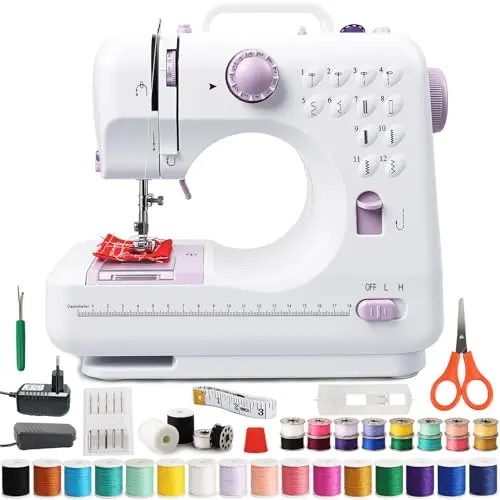 BRICH Tragbare Mini Nähmaschine für Kinder & Anfänger – 12 Stichmuster, Zubehörset – Ideal für Kleidung & Heimgebrauch