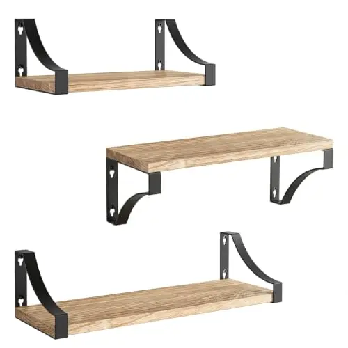 Amada Wandregal aus Paulownia-Holz mit Metallhalterungen, Hellbraun
