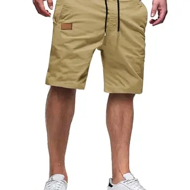 TARAINYA Herren Shorts Baumwolle Sommer Chino mit Taschen Hellkhaki L