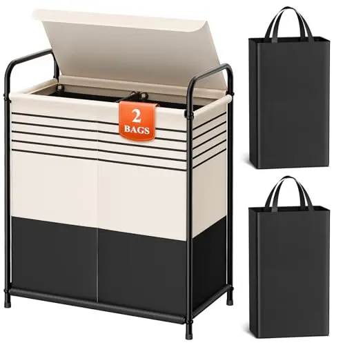 Kitsure Wäschekorb mit Deckel, 2 Fächer, 63 x 32 x 72 cm