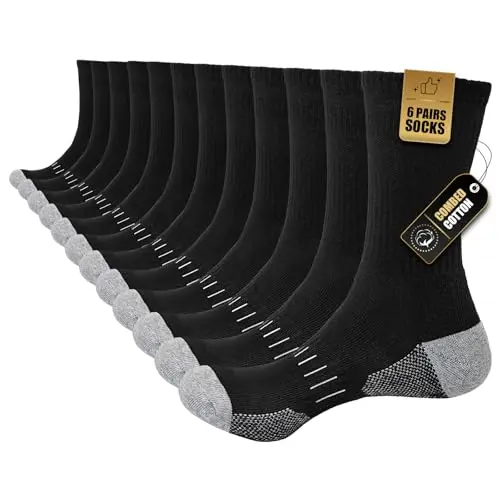 Stoeury Herren-Sportsocken aus Baumwolle mit Frottee-Sohle, 6 Paar