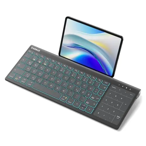 Inateck 2-in-1 Tablet Tastatur mit Ziffernblock, Touchpad und farbiger Hintergrundbeleuchtung, kompatibel mit iPadOS, Samsung, Android und Windows
