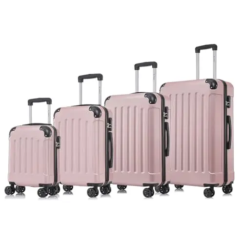yonsly Koffer Set 4-teilig, Trolley Reisekoffer mit 4 Rollen, Hartschale, Zahlenschloss, Roségold