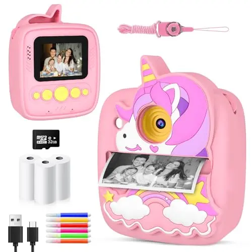 Sofortbildkamera für Kinder – 48MP Digitalkamera mit 32GB Speicherkarte und Druckpapier, Geschenk für 3-12 Jahre