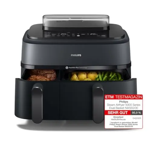 Philips Steam Airfryer 5000 Heißluftfritteuse, Schwarz, 9 L