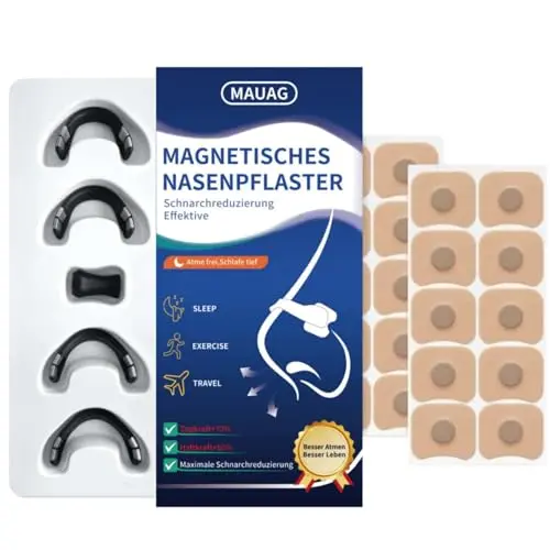 MAUAG Nasenpflaster Magnetisch – Gegen Schnarchen und freie Atmung bei Nacht – Schwarz, 30 Tage