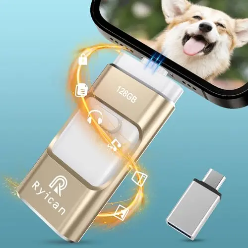 Ryican 128GB USB Stick für iOS und Android – 4-in-1 USB 3.0 Photostick, gold