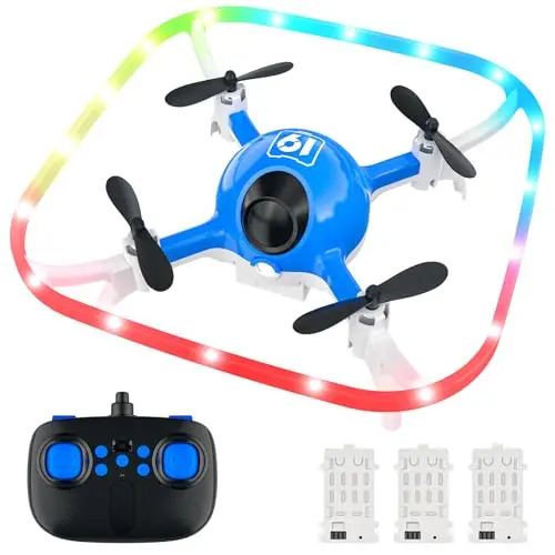 Drohne für Kinder mit Höhenhaltungs- und Kopflosem Modus, RC Quadcopter mit LED Lichtern und 3 Akkus, Spielzeug für Anfänger
