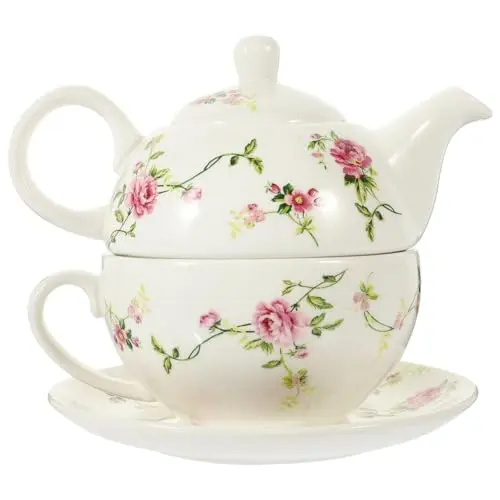 Elegantes Keramik Teekannen-Set mit Tasse und Untertasse - Platzsparendes Design für Afternoon Tea